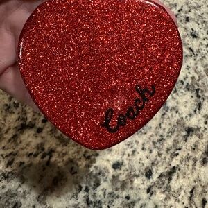 NWT Coach Glitter Heart Shaped Compact Mirror In Red